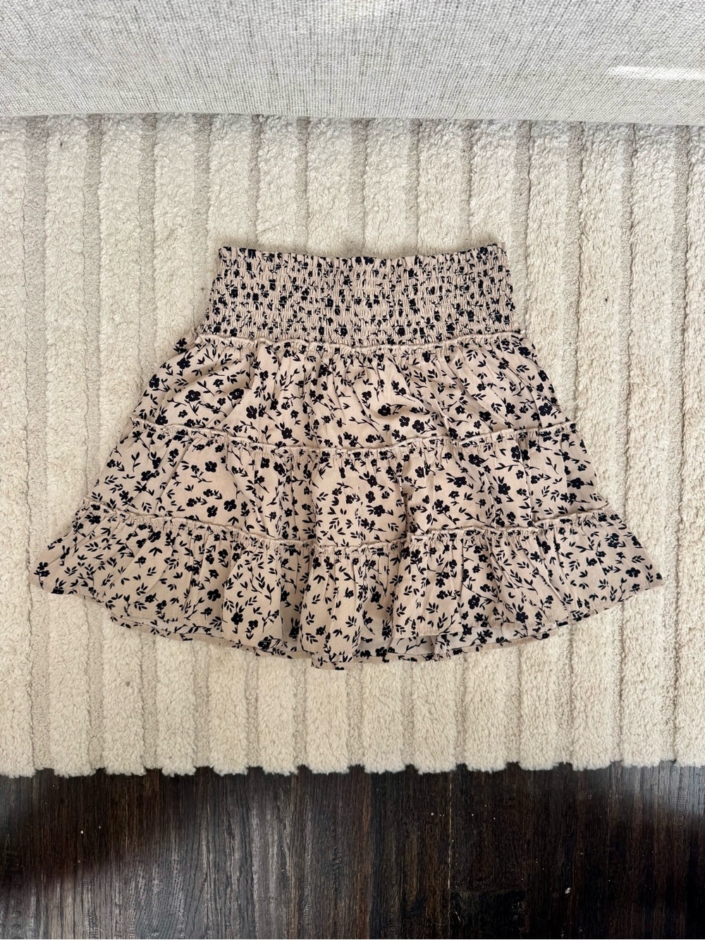 Never Worn Pink Lily Beige Mini Skort with Black Floral Print, small